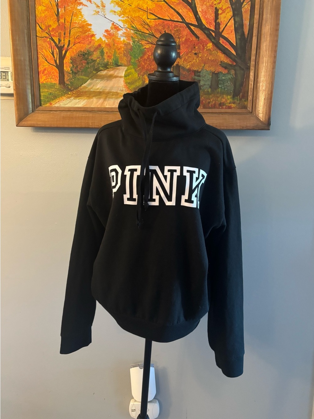 PINK By Victoria's Secret Black Logo Pullover Funnel Neck Sweatshirt Sz XL